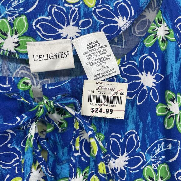 Delicates Size L Vintage Cottagecore Floral Dress Pockets Blue Short Sleeve - Picture 3 of 6
